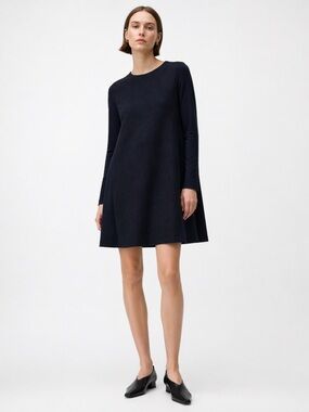 COS Navy Mixed Media Trapeze Swing Dress Long Sleeve Minimalist M